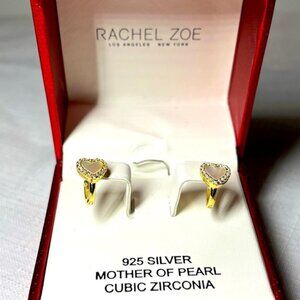 New Rachel Zoe Mini Gold Heart Hoop Earrings 925 silver Mother of Pearl